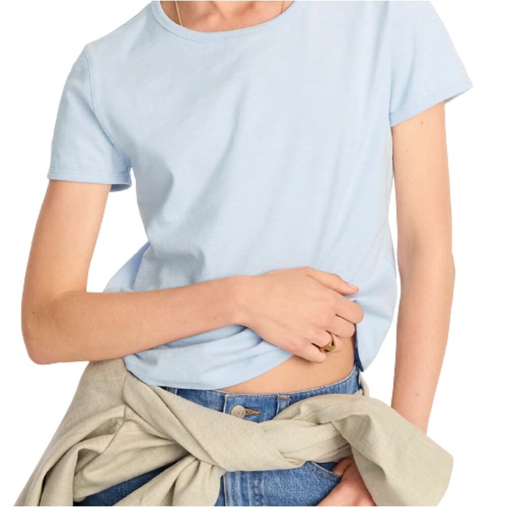 J. Crew T-Shirt '90s Cropped Organic Slub Cotton Cool Breeze Blue NEW Women's XL